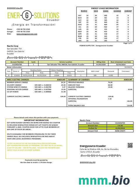 Ecuador Energysource Ecuador energy rachunek za usługi komunalne template